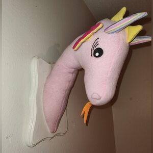 Pink Dragon Head Plush Faux Taxidermy Room Decor Kids Nursery Playroom rainbow
